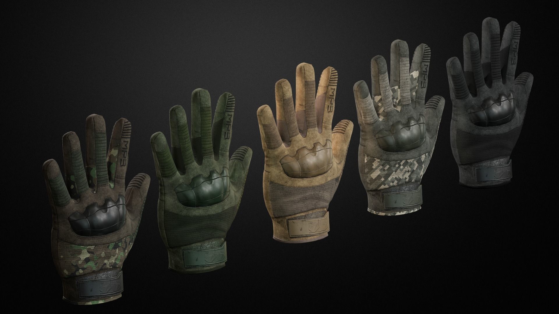 Tactical gloves pack Low-poly 3D model_1