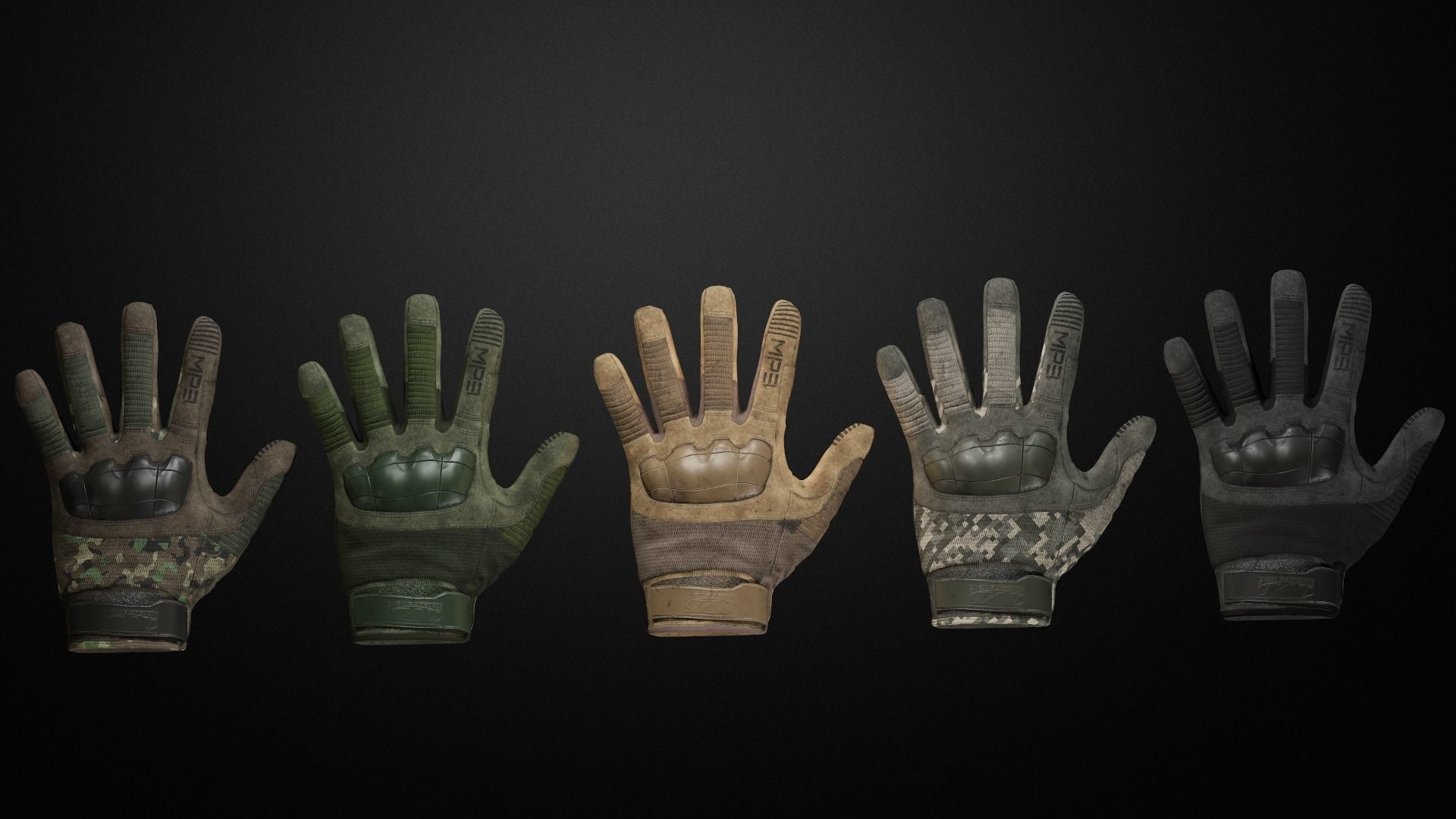 Tactical gloves pack Low-poly 3D model_2
