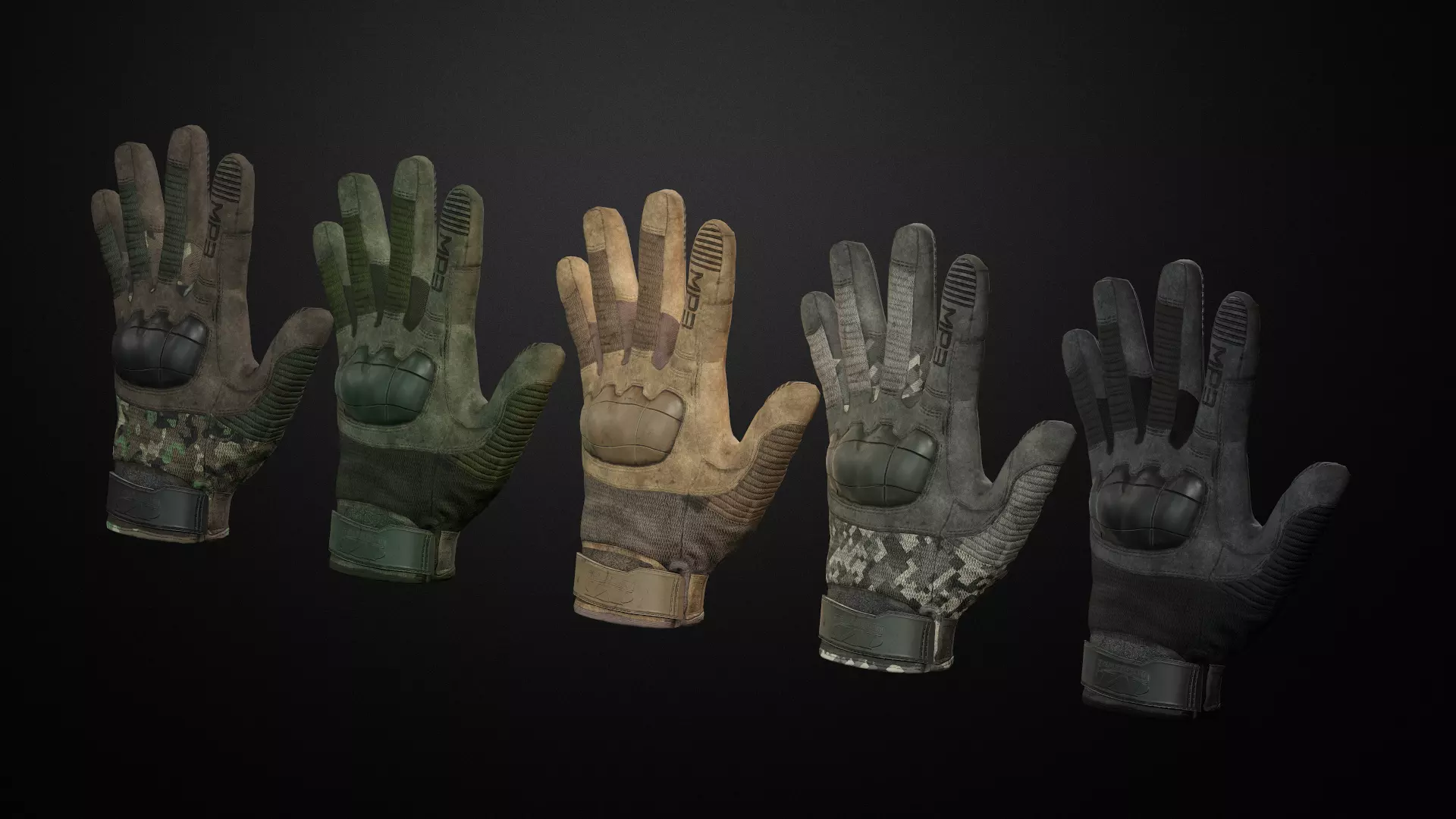 Tactical gloves pack Low-poly 3D model_0