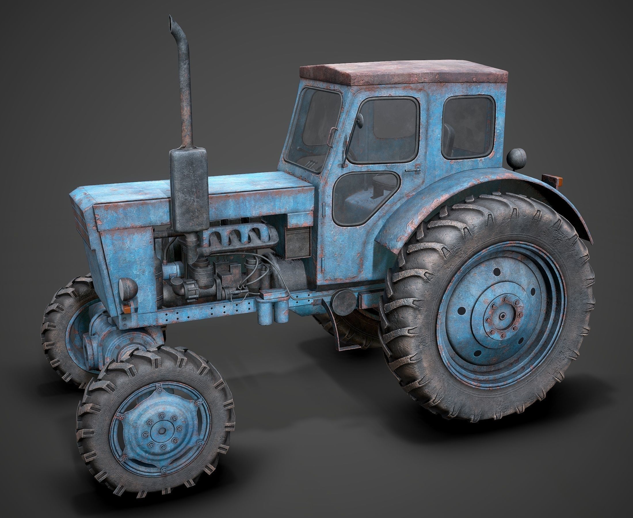 Tractor T-40 low poly Low-poly 3D model_3