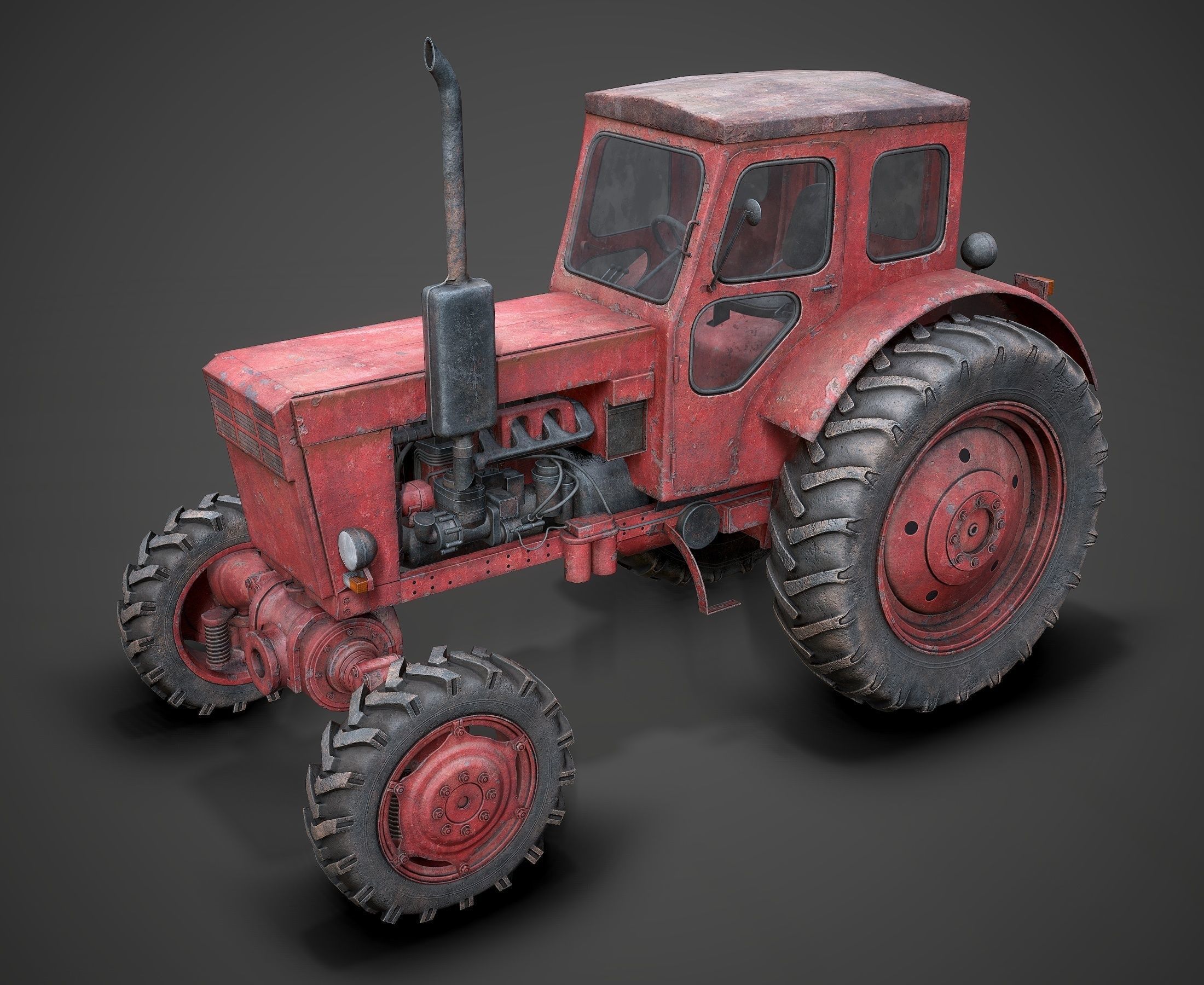 Tractor T-40 low poly Low-poly 3D model_10