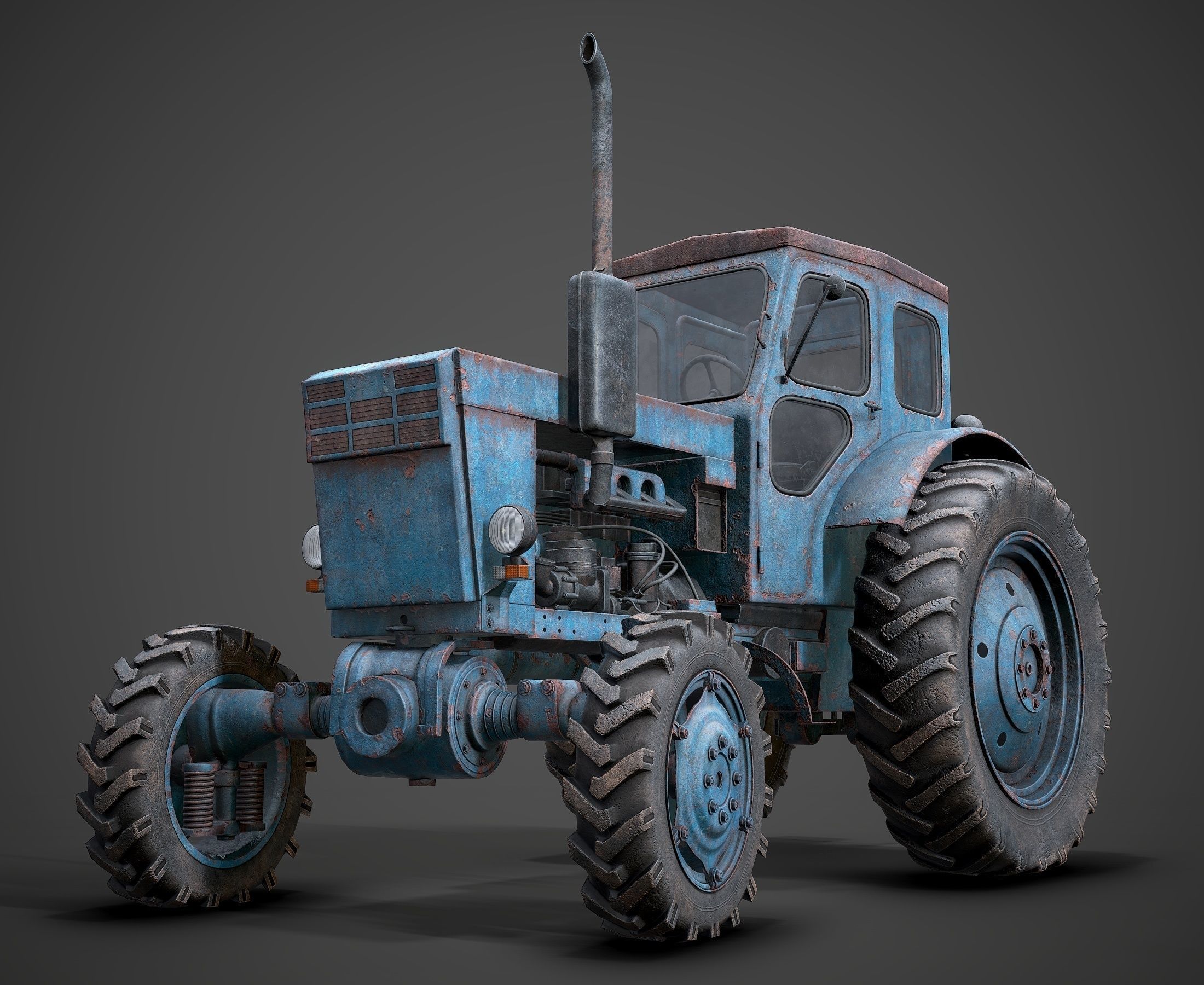 Tractor T-40 low poly Low-poly 3D model_2