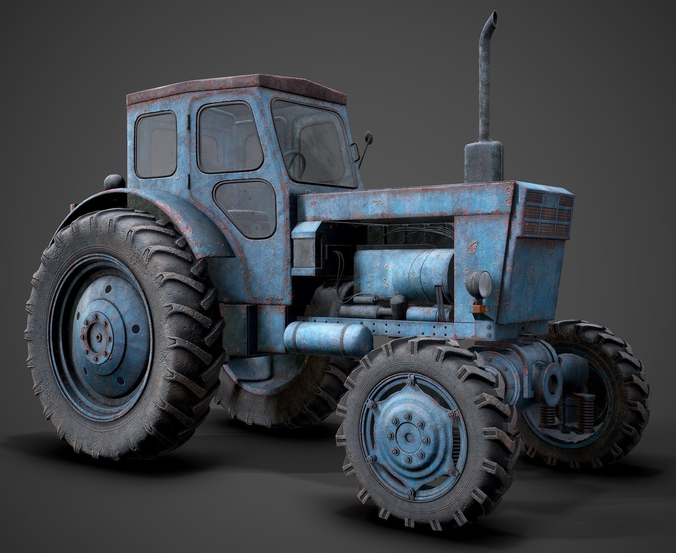 Tractor T-40 low poly Low-poly 3D model_7