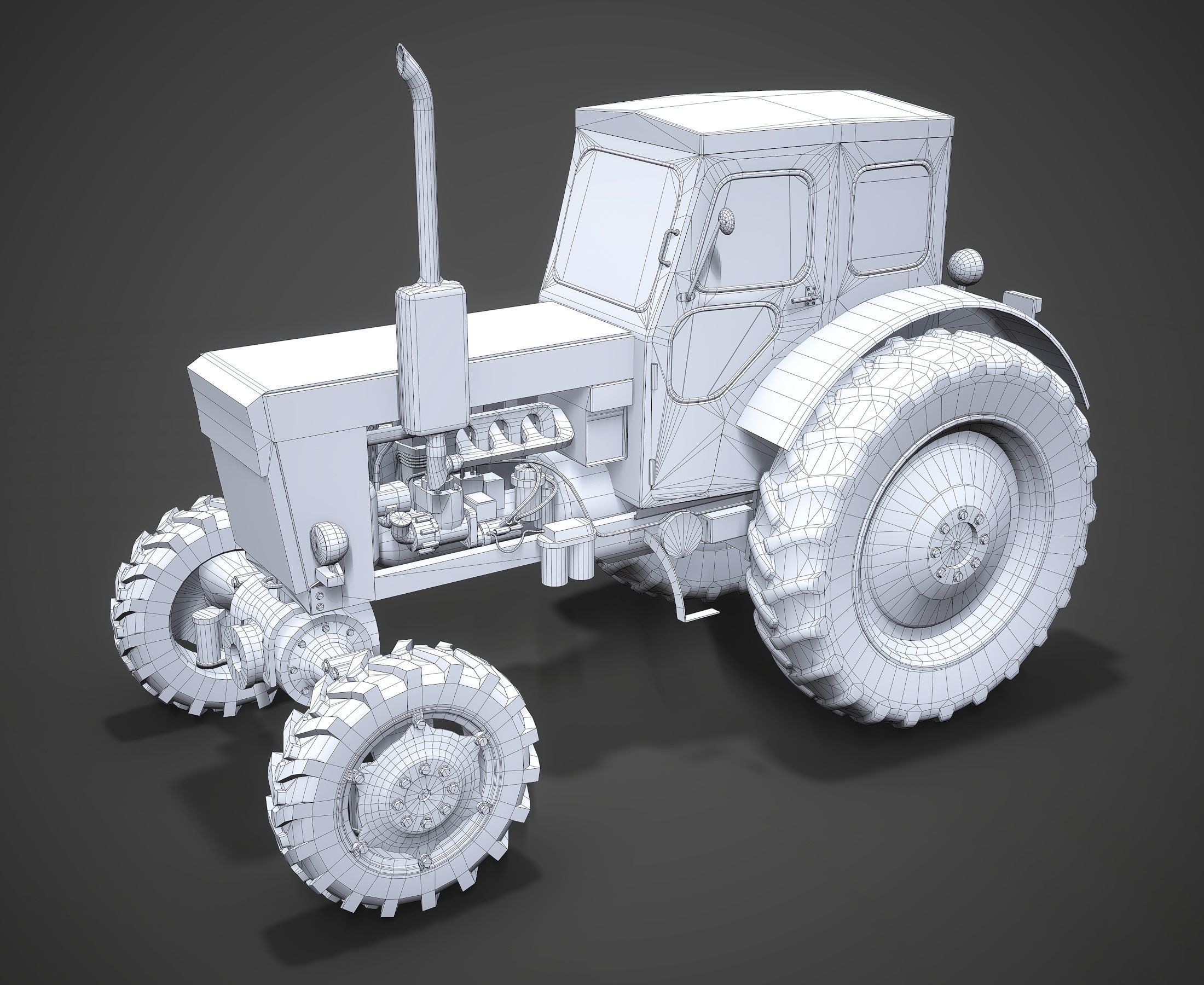 Tractor T-40 low poly Low-poly 3D model_12