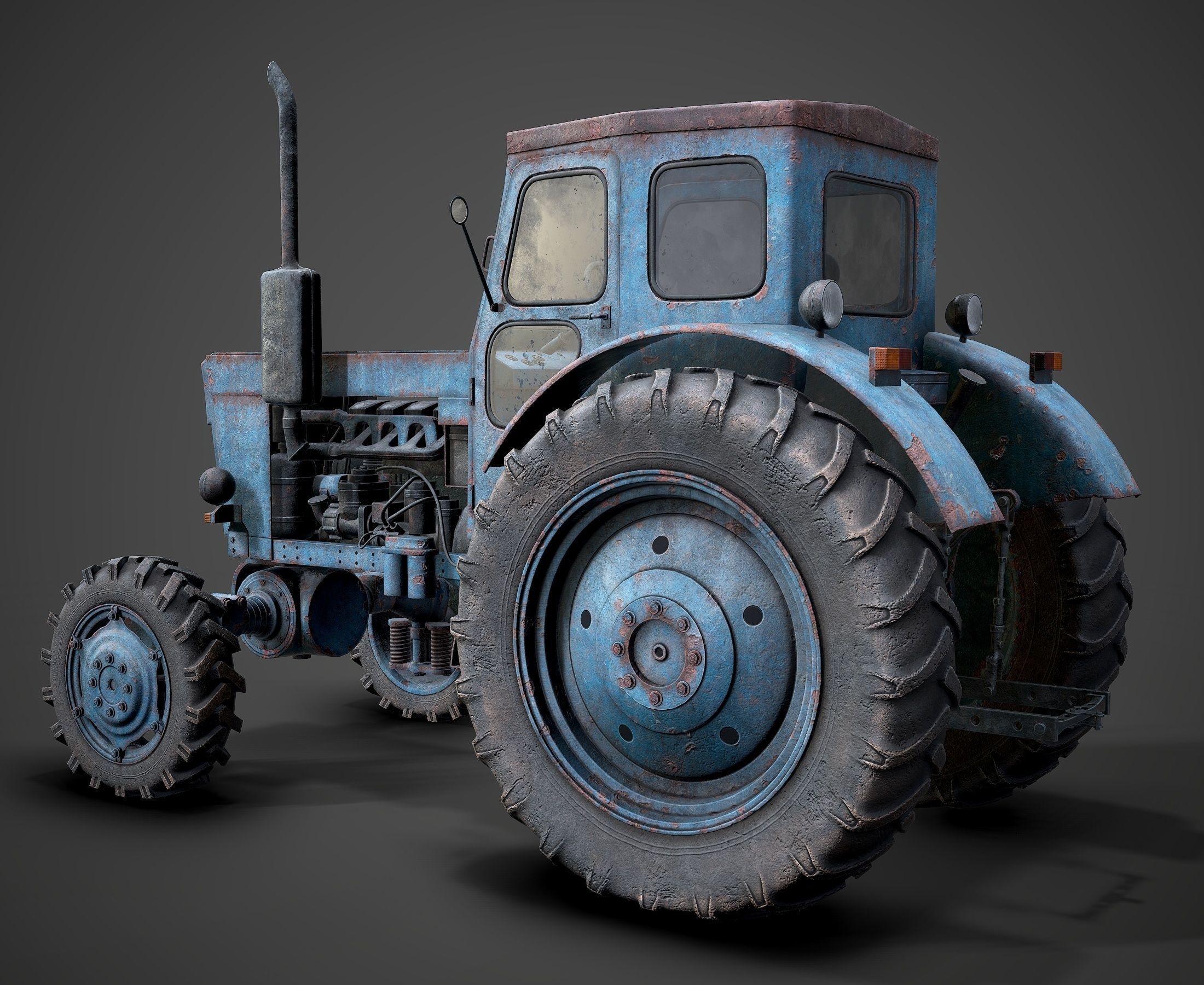 Tractor T-40 low poly Low-poly 3D model_4