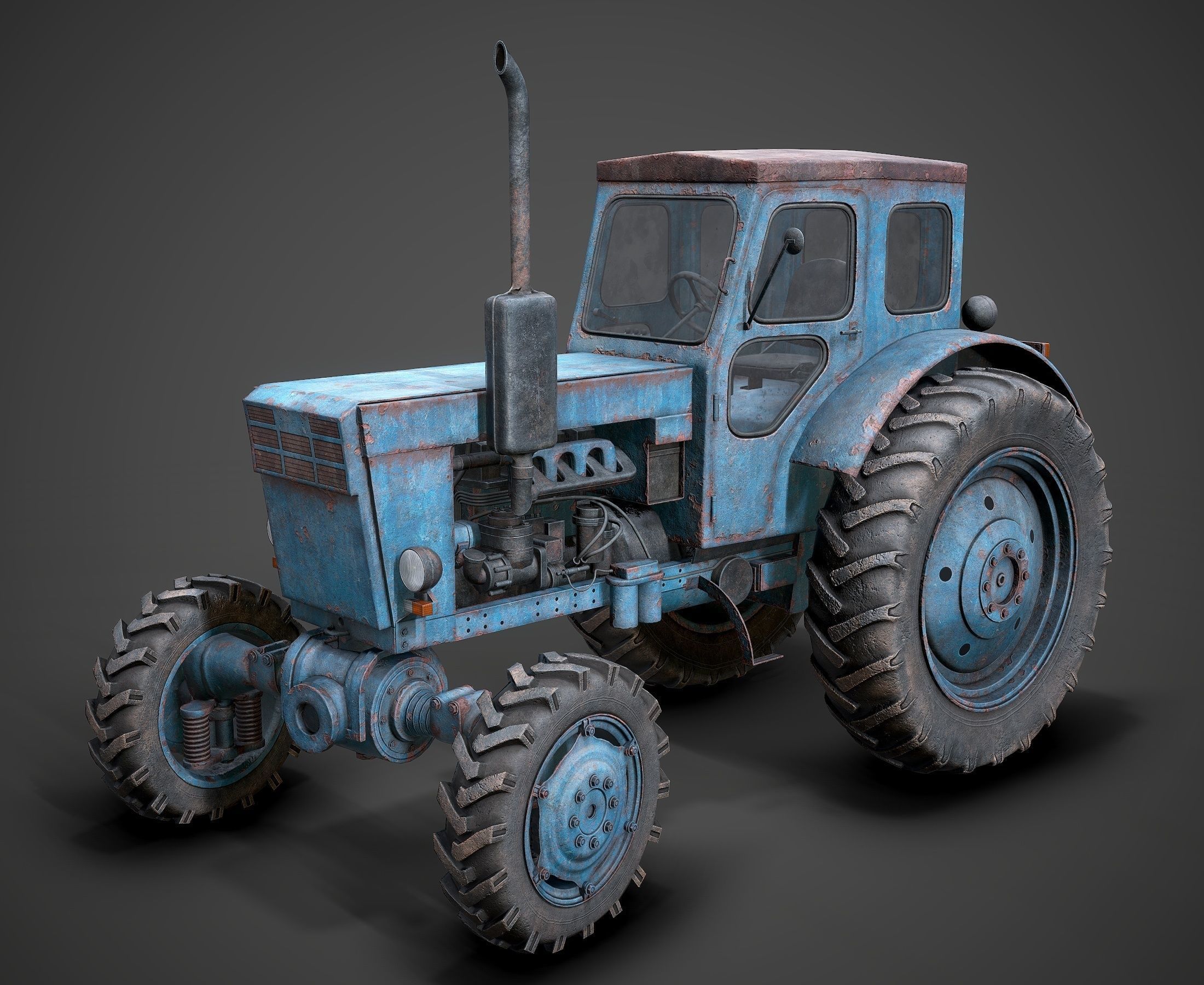 Tractor T-40 low poly Low-poly 3D model_1