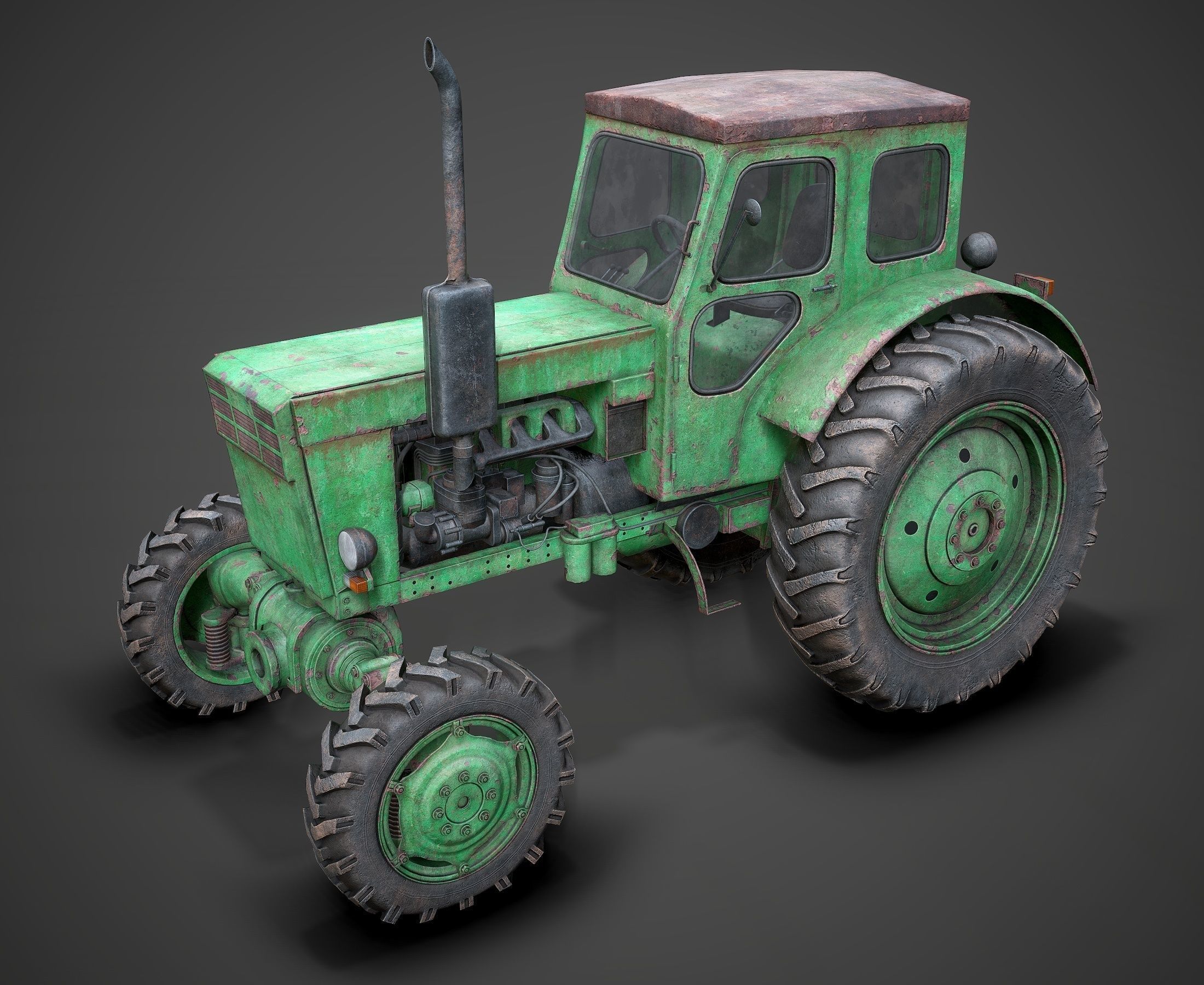 Tractor T-40 low poly Low-poly 3D model_11