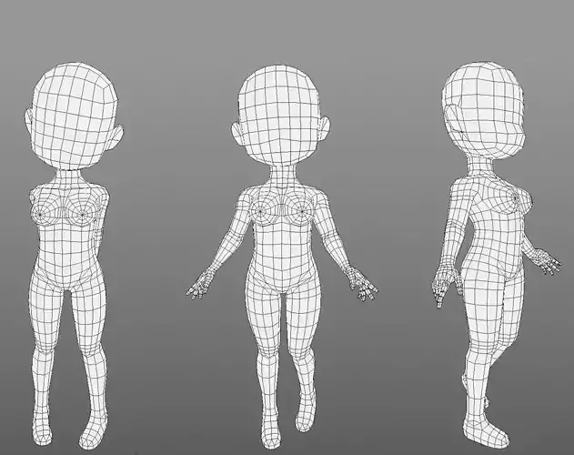 Base mesh girl character Low-poly 3D model Low-poly 3D model
