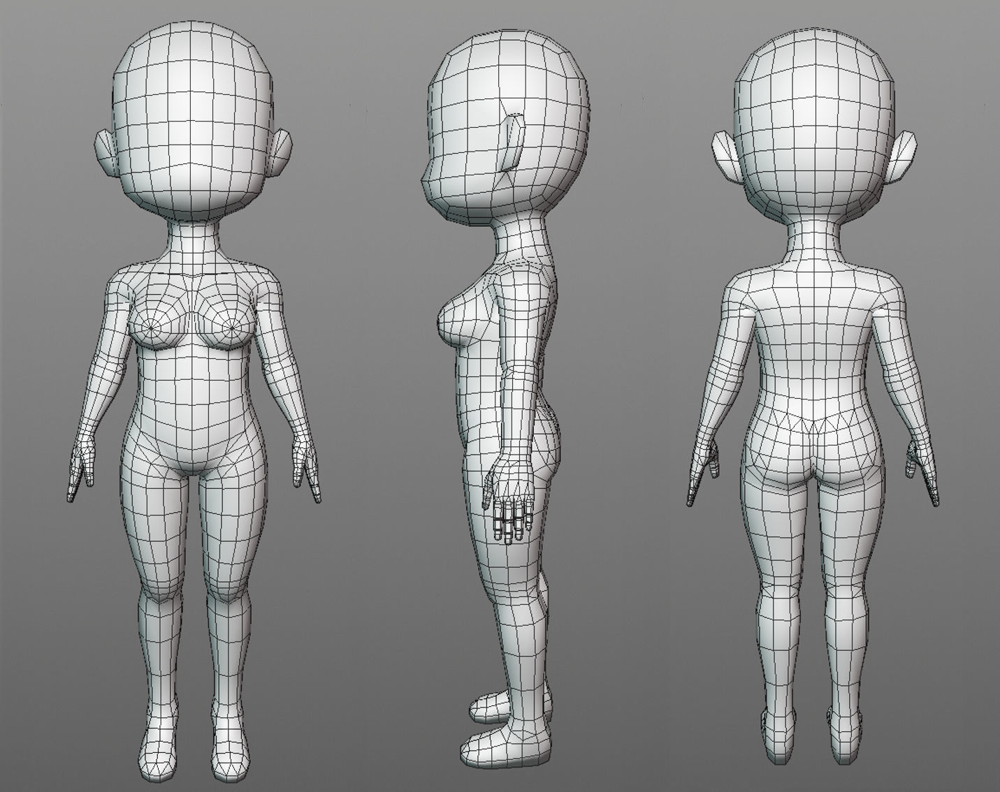 3D model Base mesh girl character Low-poly 3D model VR / AR / low-poly ...