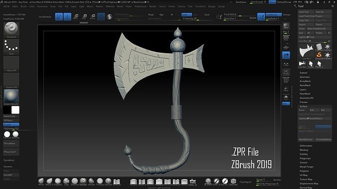 Axe - Sculpting in  ZBrush -  Retopo and Texture Blender Eevee Low-poly 3D model