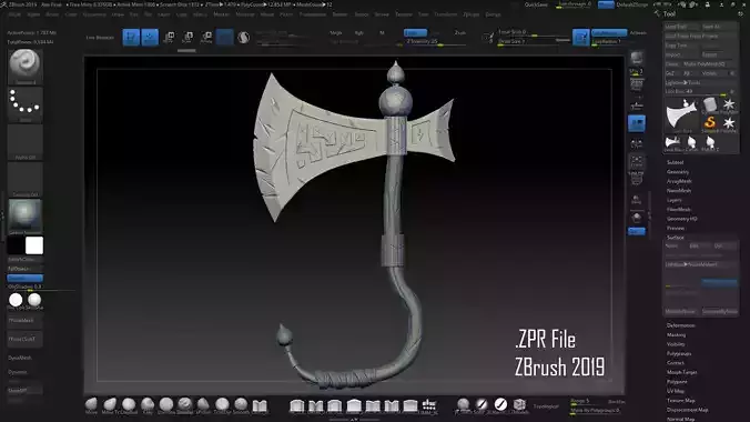 Axe - Sculpting in  ZBrush -  Retopo and Texture Blender Eevee
