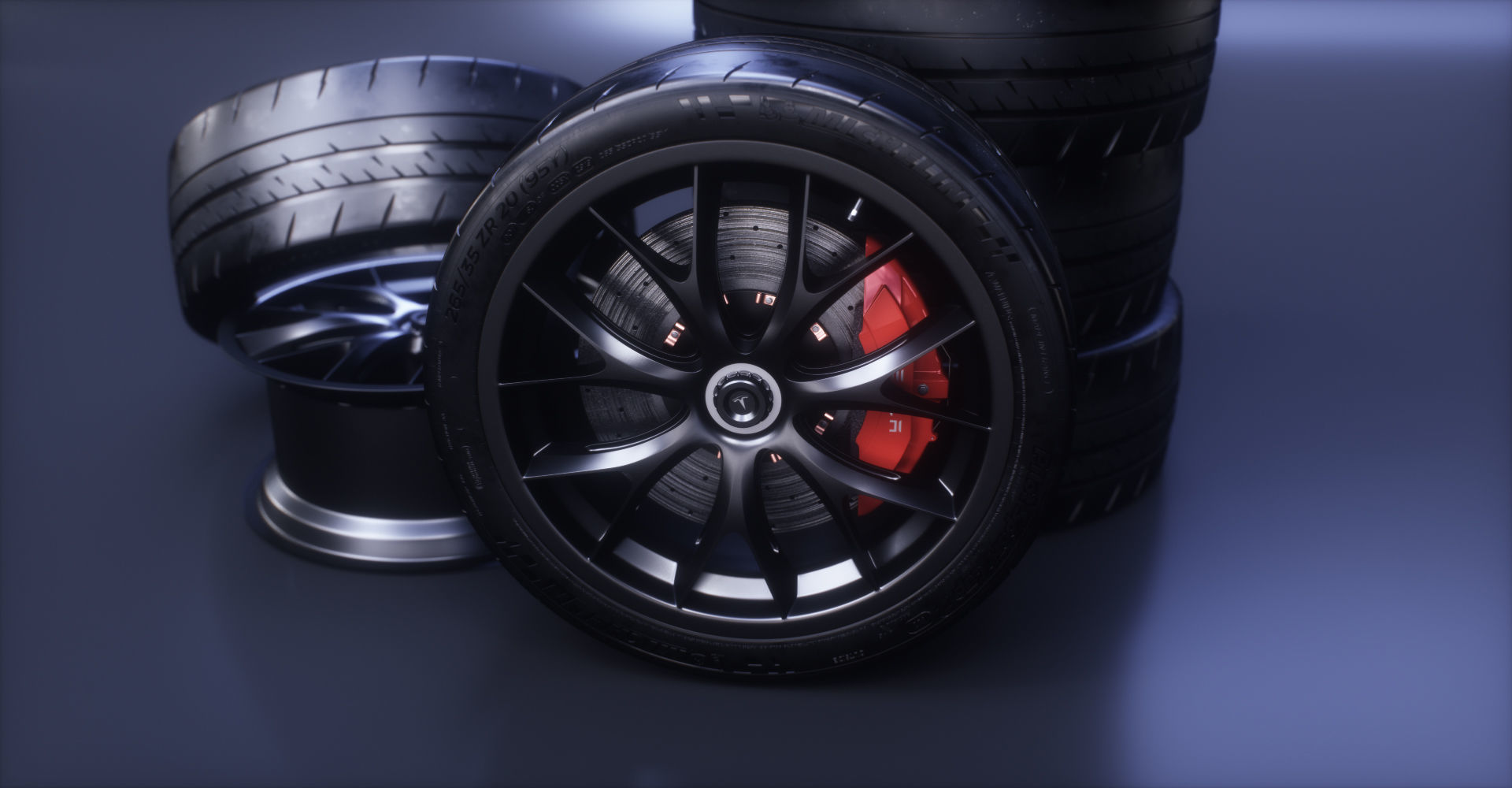 Sport Car Wheels Tesla Michelin Low-poly 3D model_10