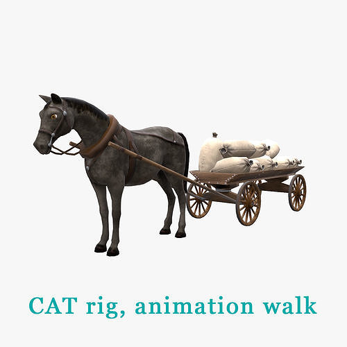 Horse with cart and bags Low-poly 3D model