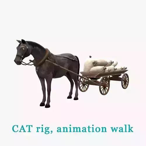Horse with cart and bags Low-poly 3D model