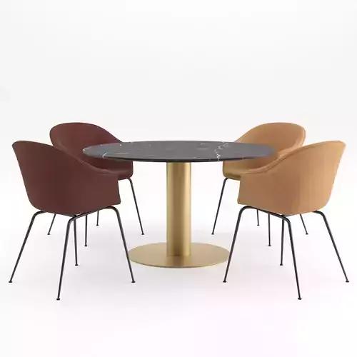 Bat Dining Chair and Marble tables by GUBI