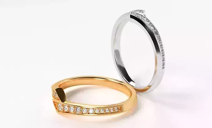 beautiful gold ring with two lines of diamonds 3D print model