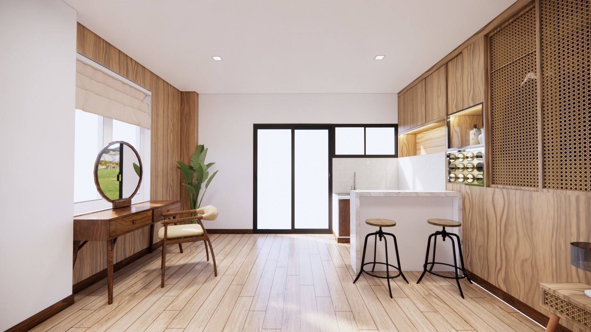 Simple Wood Apartment With Bathroom 3D model_7