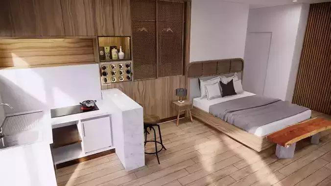 Simple Wood Apartment With Bathroom