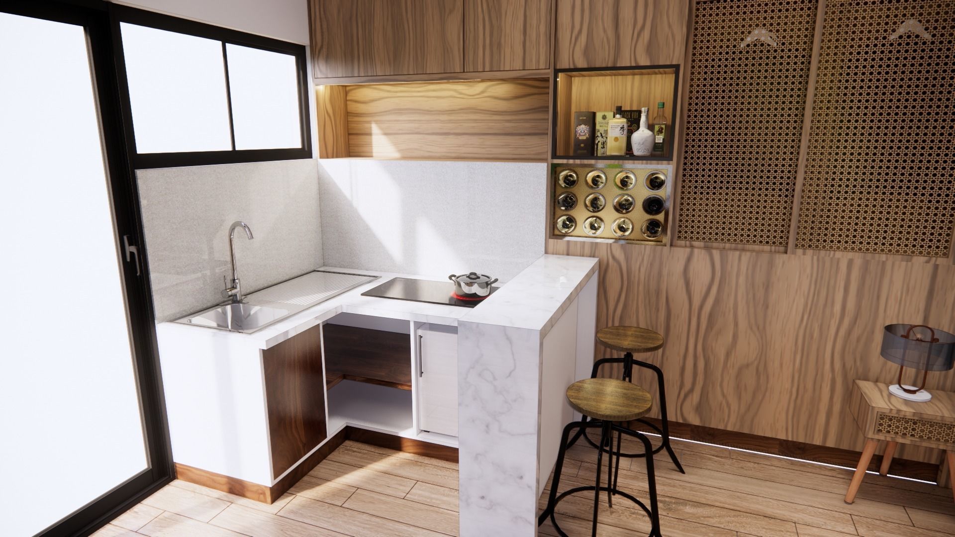 Simple Wood Apartment With Bathroom 3D model_6