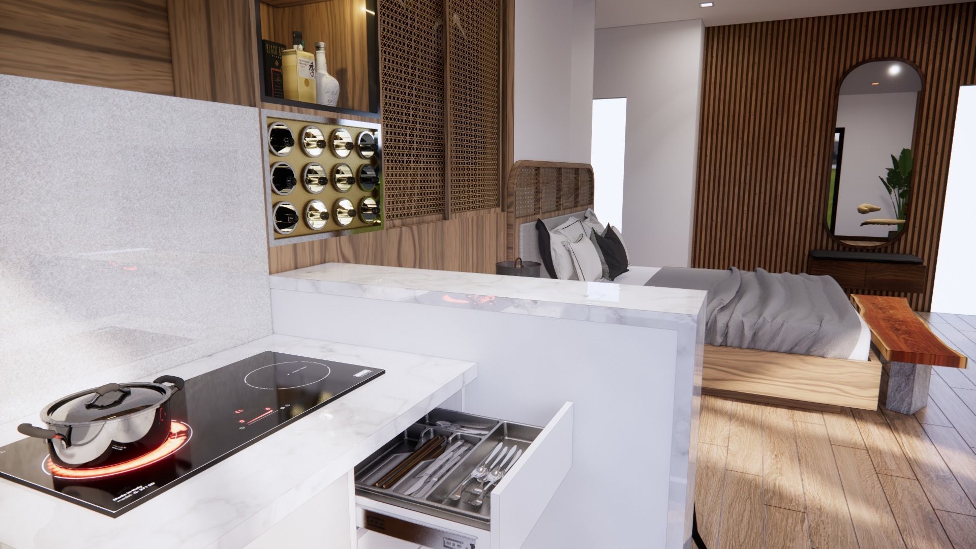 Simple Wood Apartment With Bathroom 3D model_8