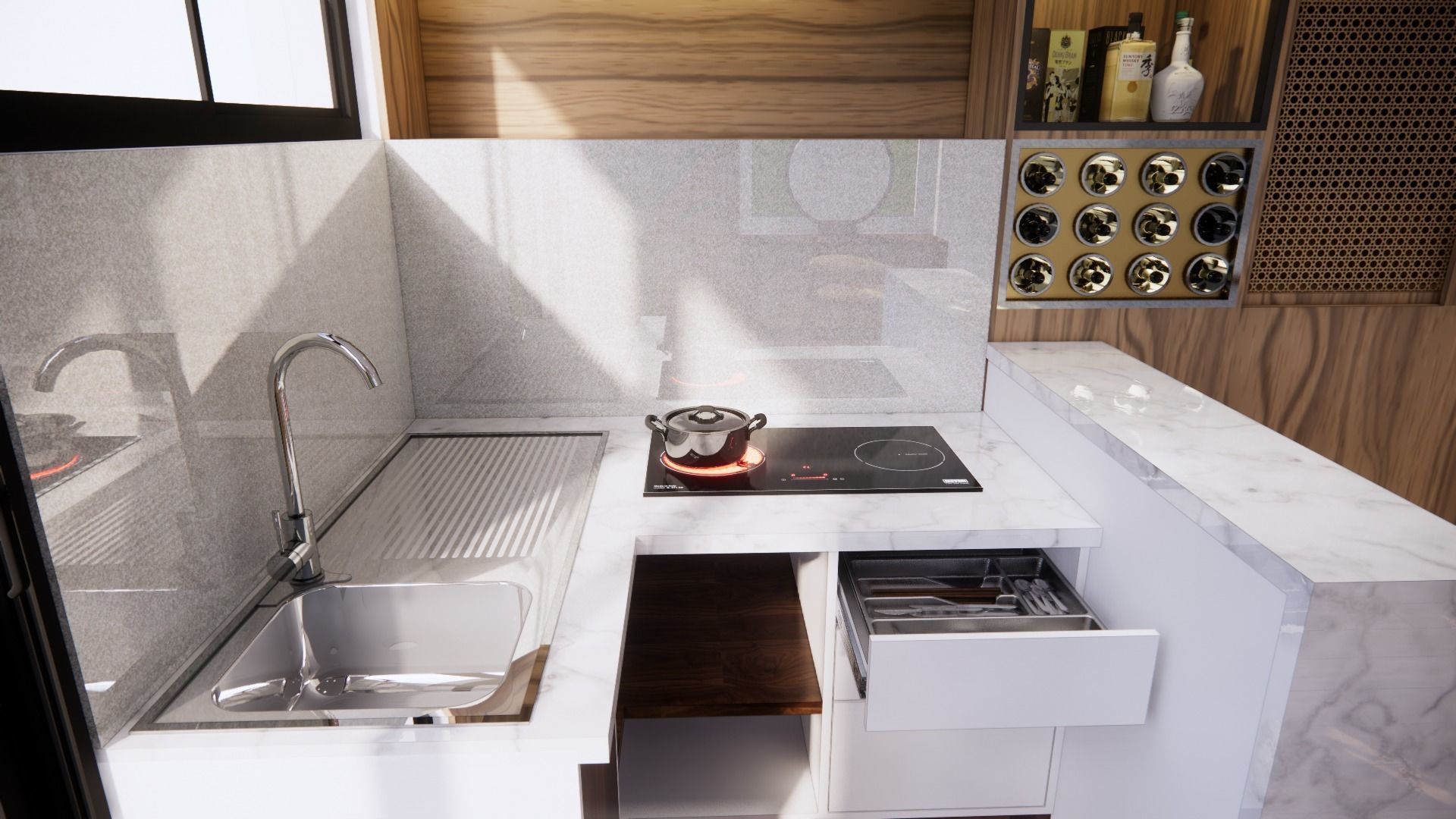 Simple Wood Apartment With Bathroom 3D model_9