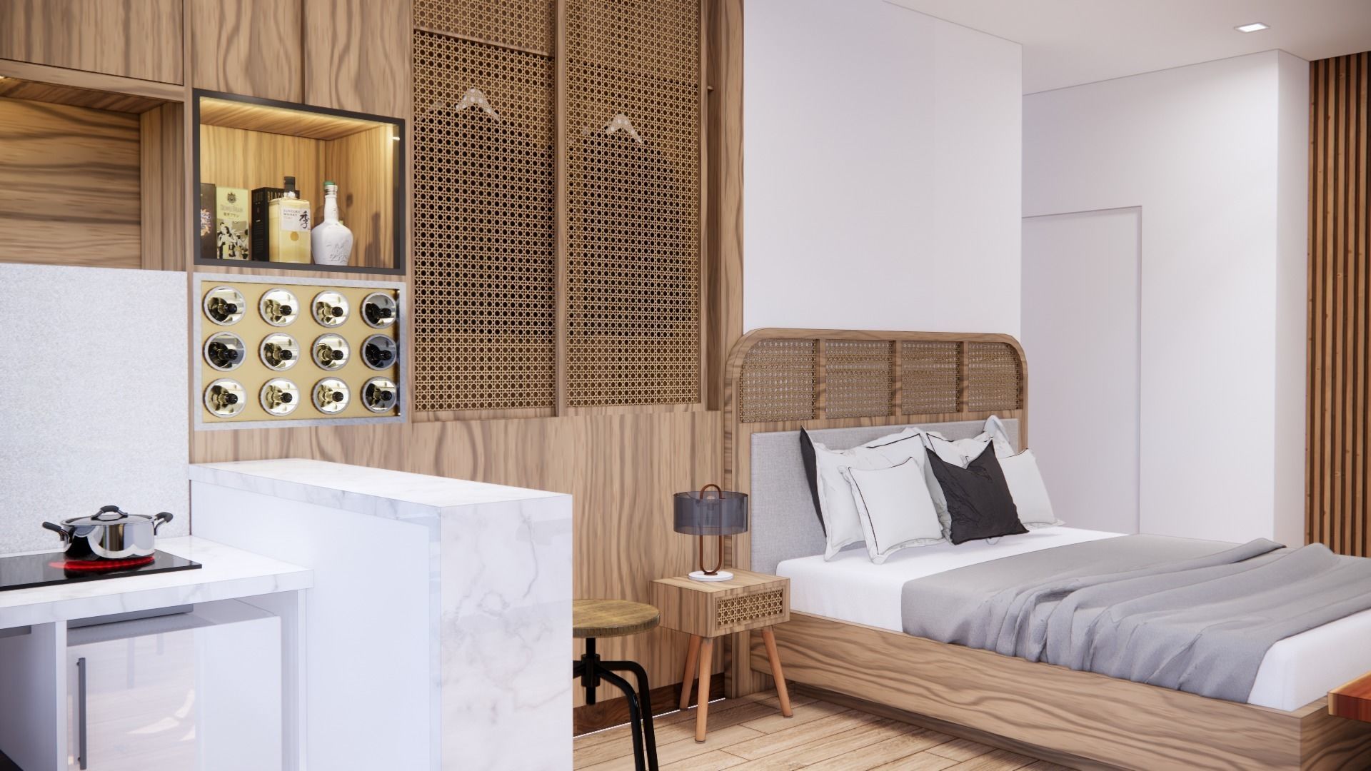 Simple Wood Apartment With Bathroom 3D model_1