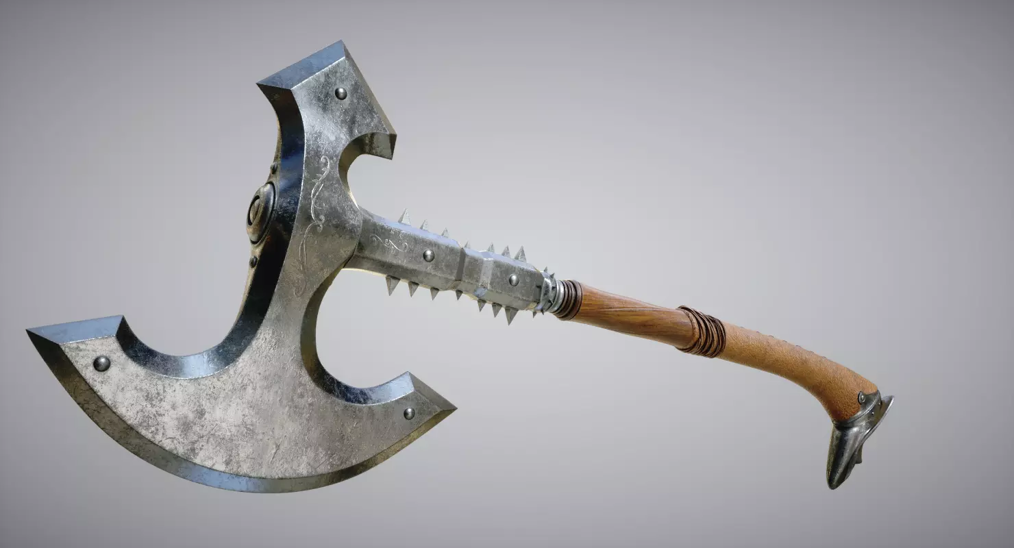 Medieval Axe Low-poly 3D model_0