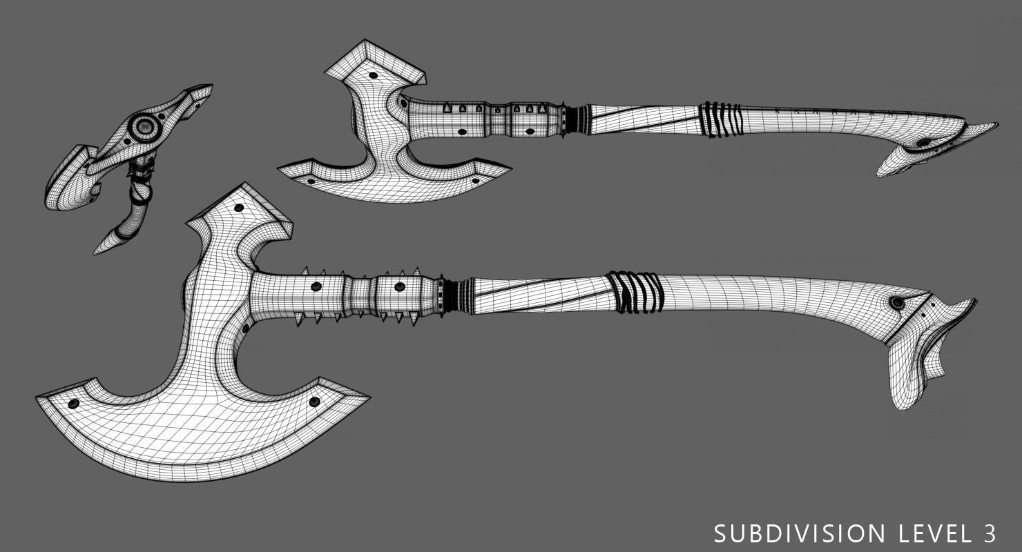 Medieval Axe Low-poly 3D model_6