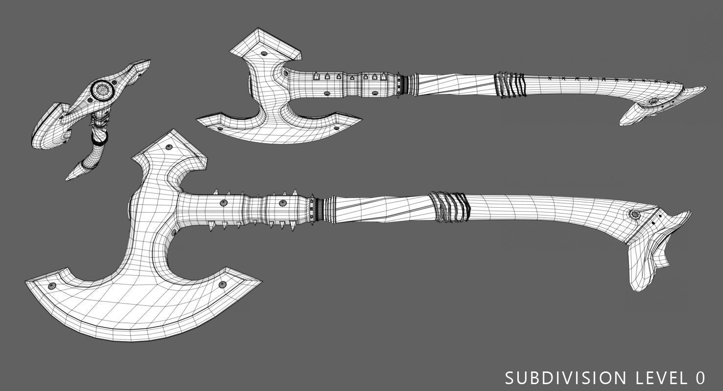 Medieval Axe Low-poly 3D model_5