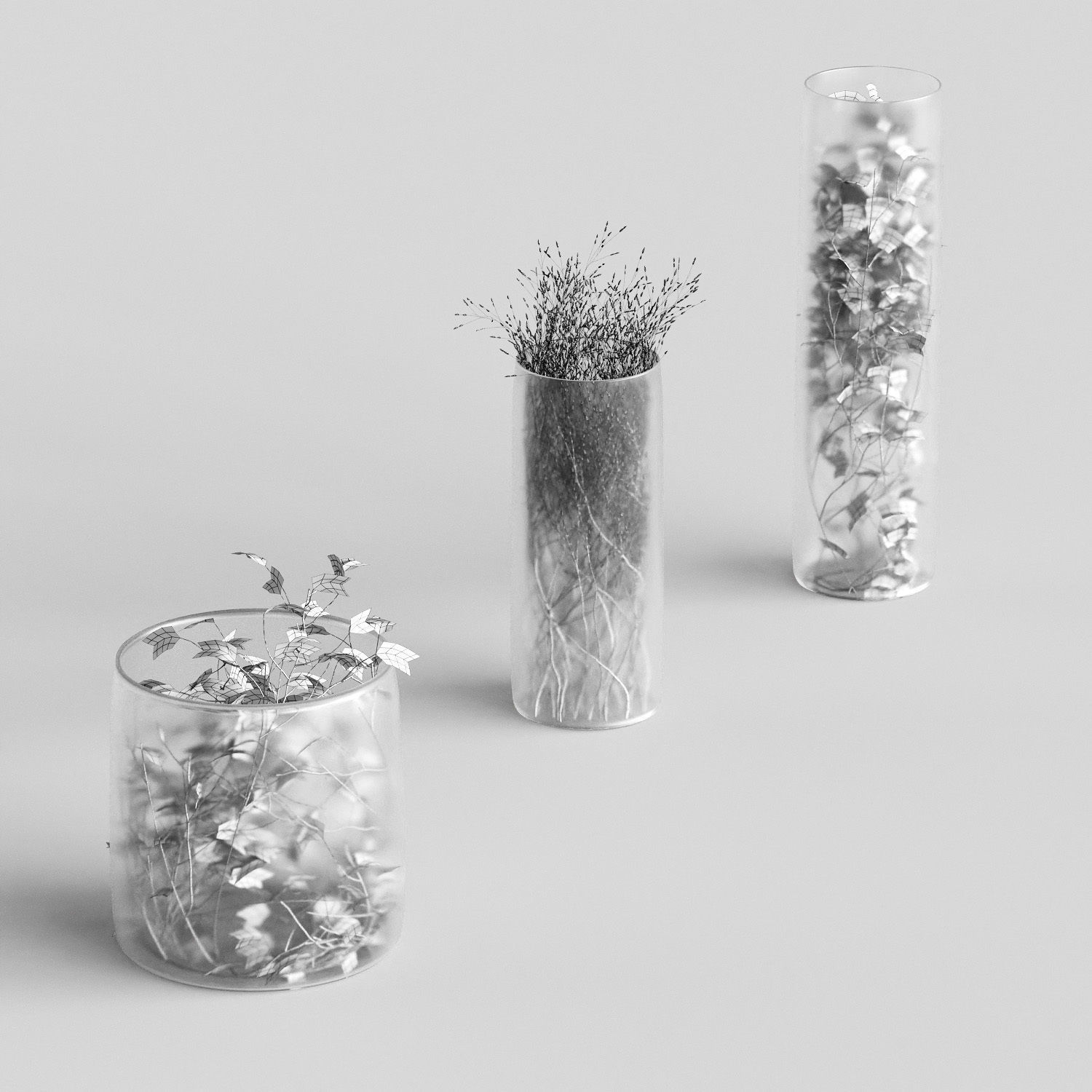 Plants in frosted vases 3D model_2