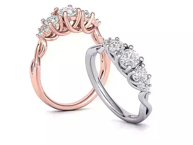 Three Stone trellis  Diamond Engagement ring 