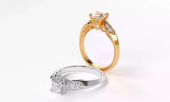 classic gold ring 5mm square center stone  3d printable model