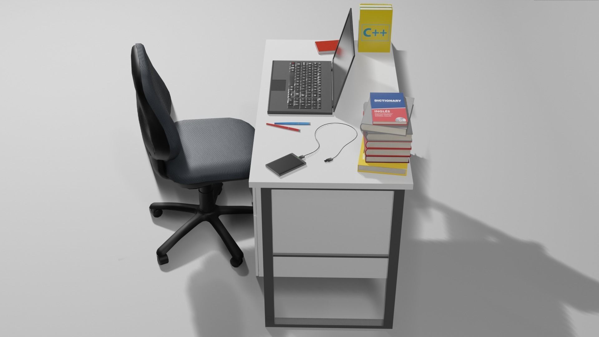 Table Desk 2 Low-poly 3D model_2