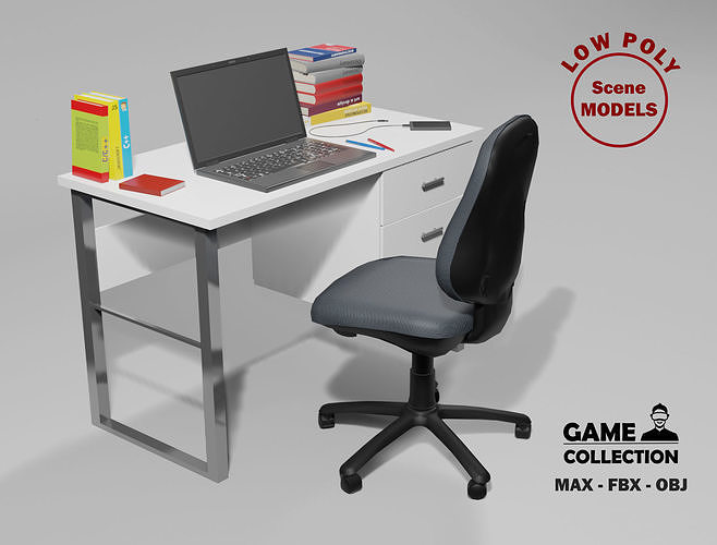 Table Desk 2 Low-poly 3D model