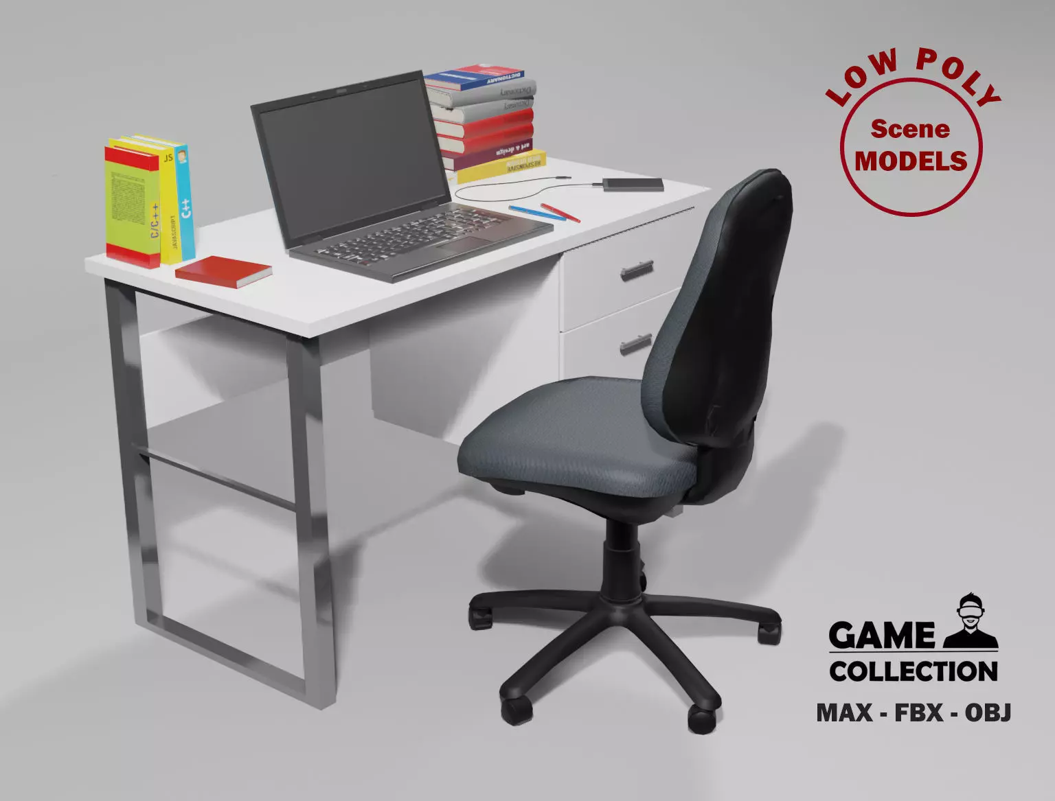 Table Desk 2 Low-poly 3D model_0
