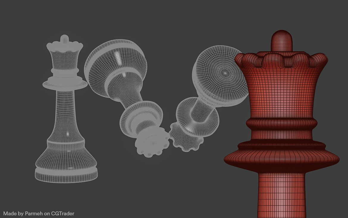 Pawn and Queen 3D model_1