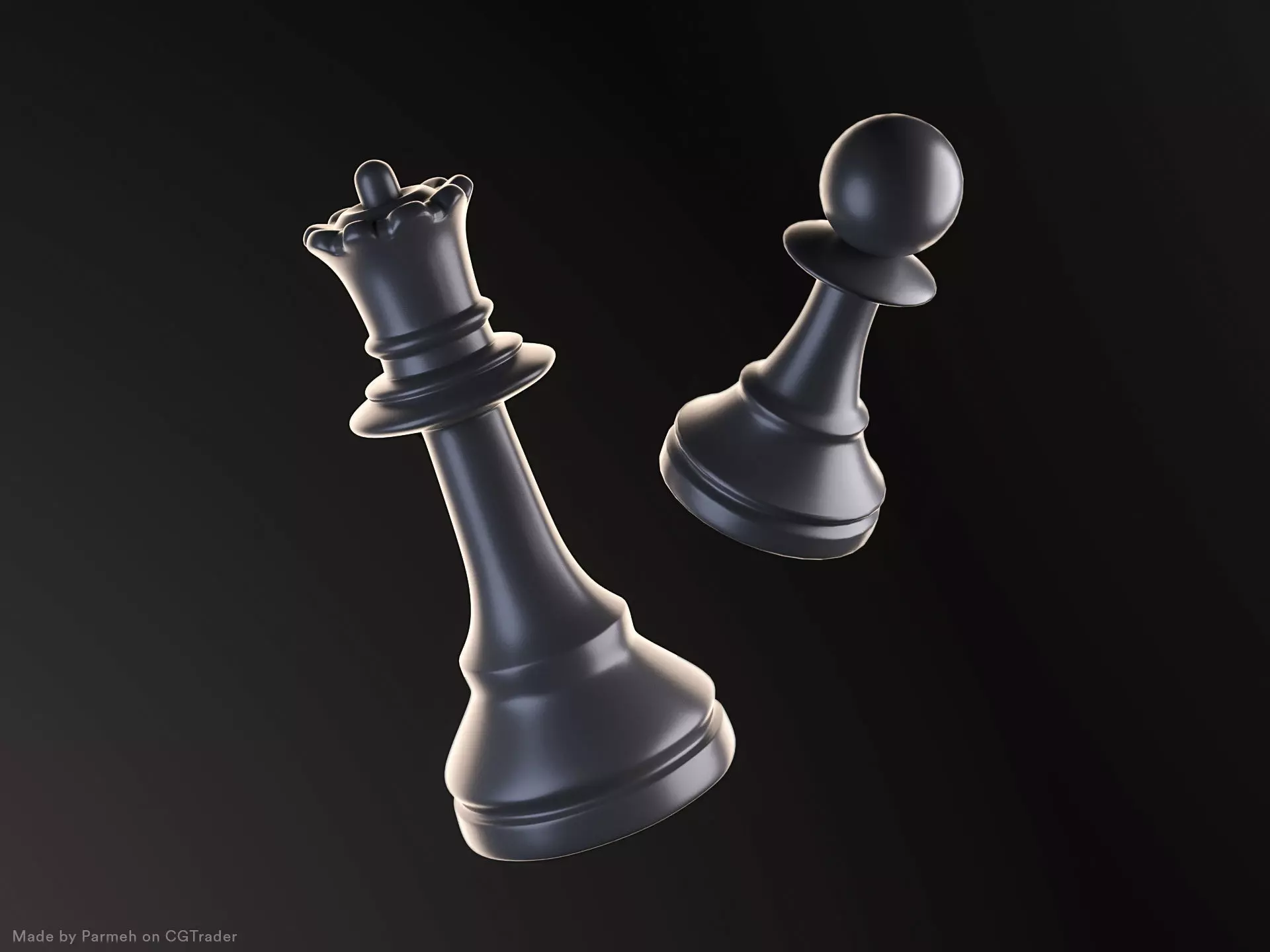 Pawn and Queen 3D model_0