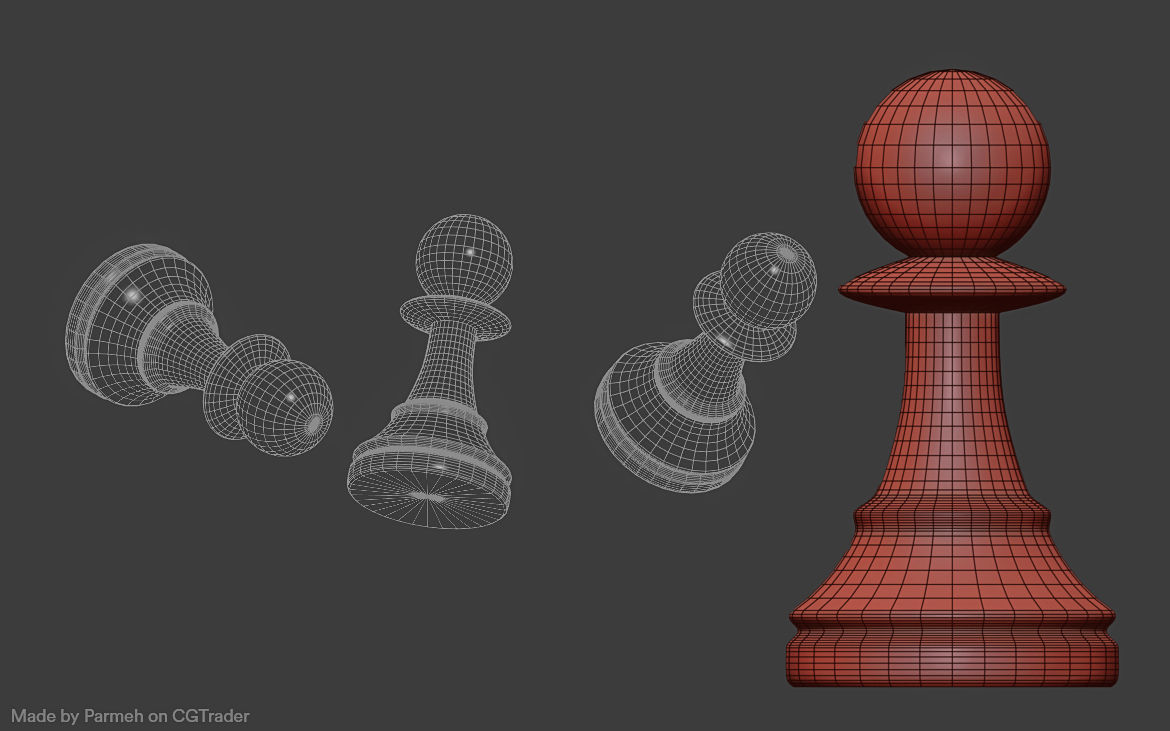 Pawn and Queen 3D model_3