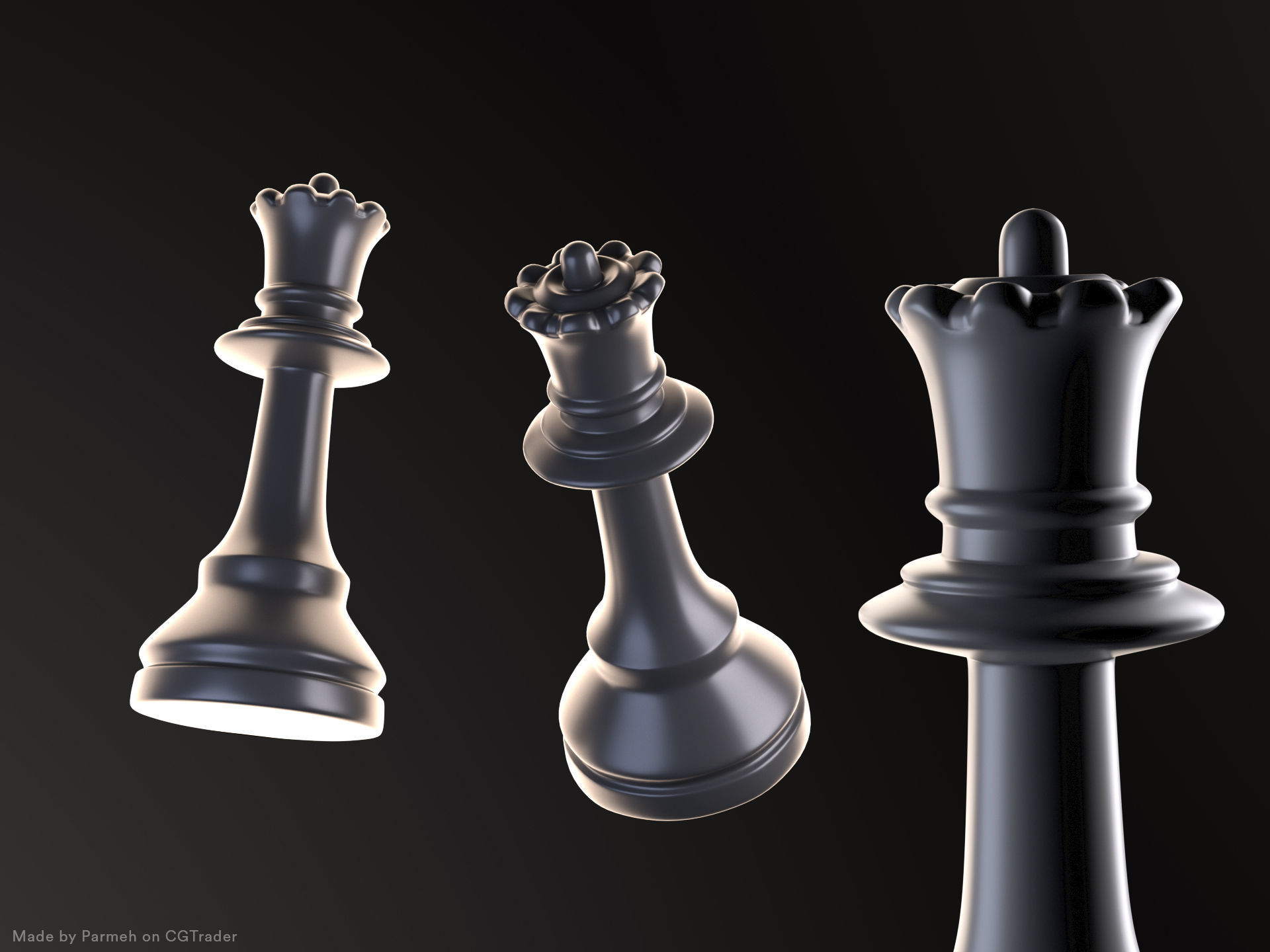 Pawn and Queen 3D model_2