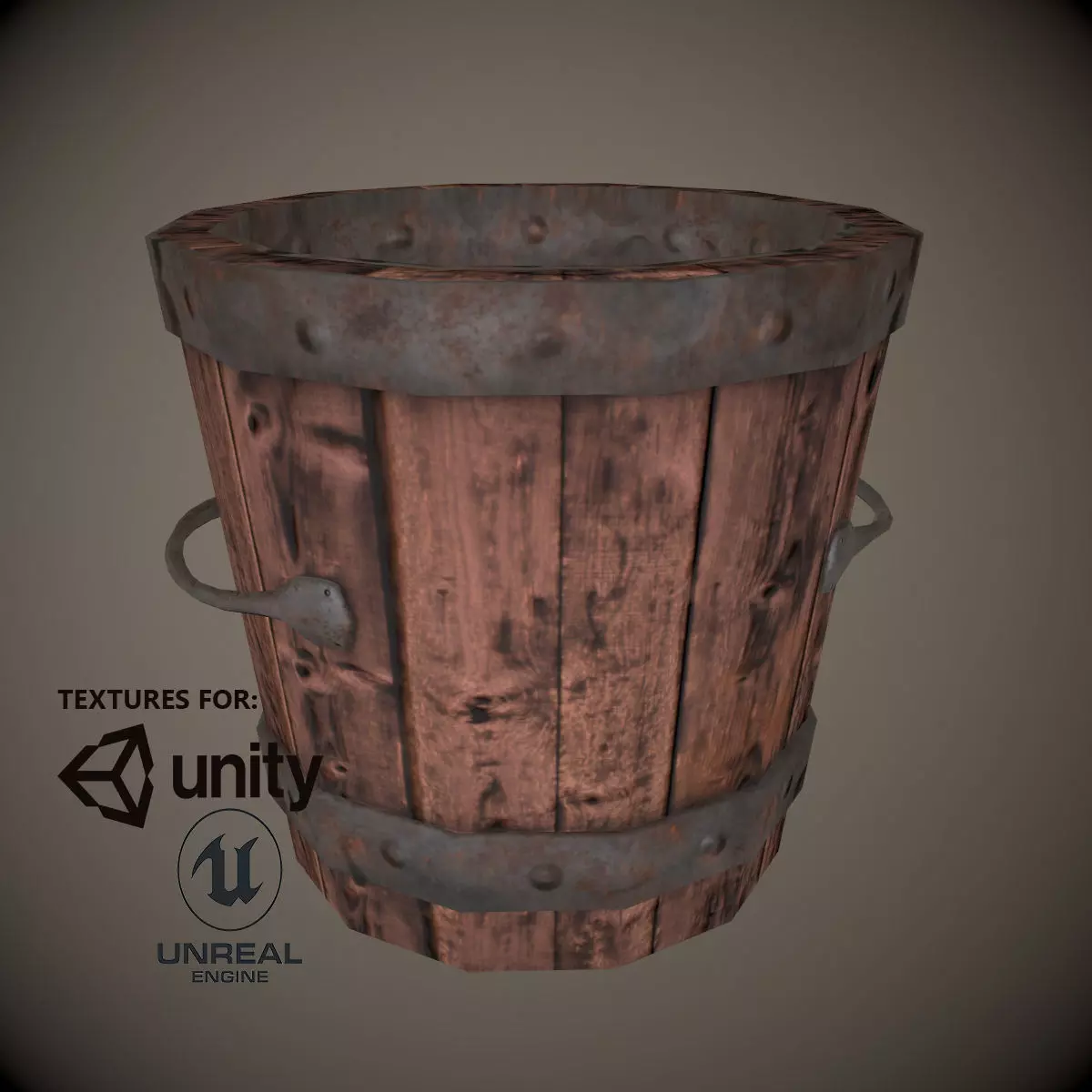 Wooden Bucket Free low-poly 3D model