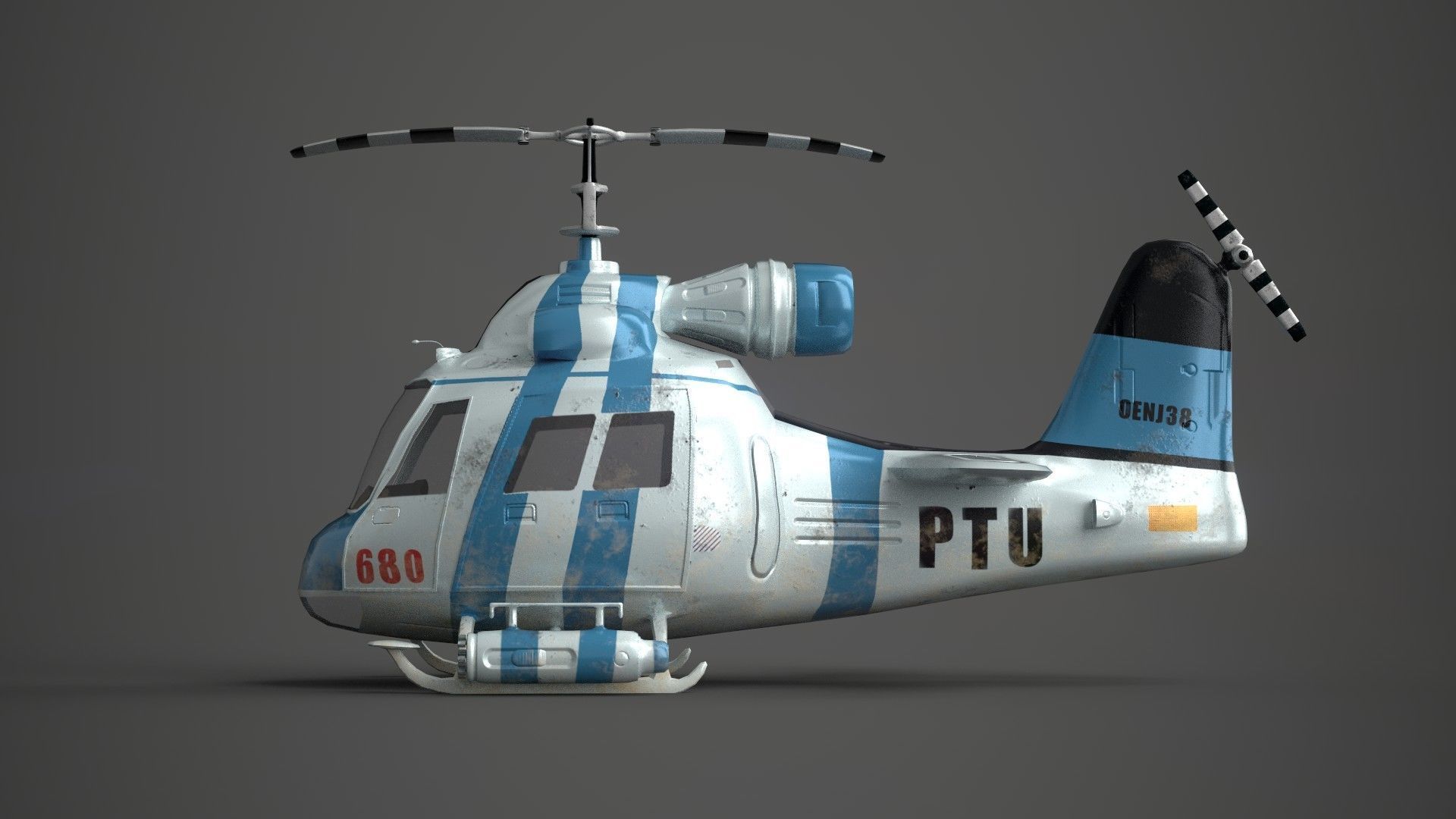 Low poly Game-ready cartoon Helicopter Low-poly 3D model_1