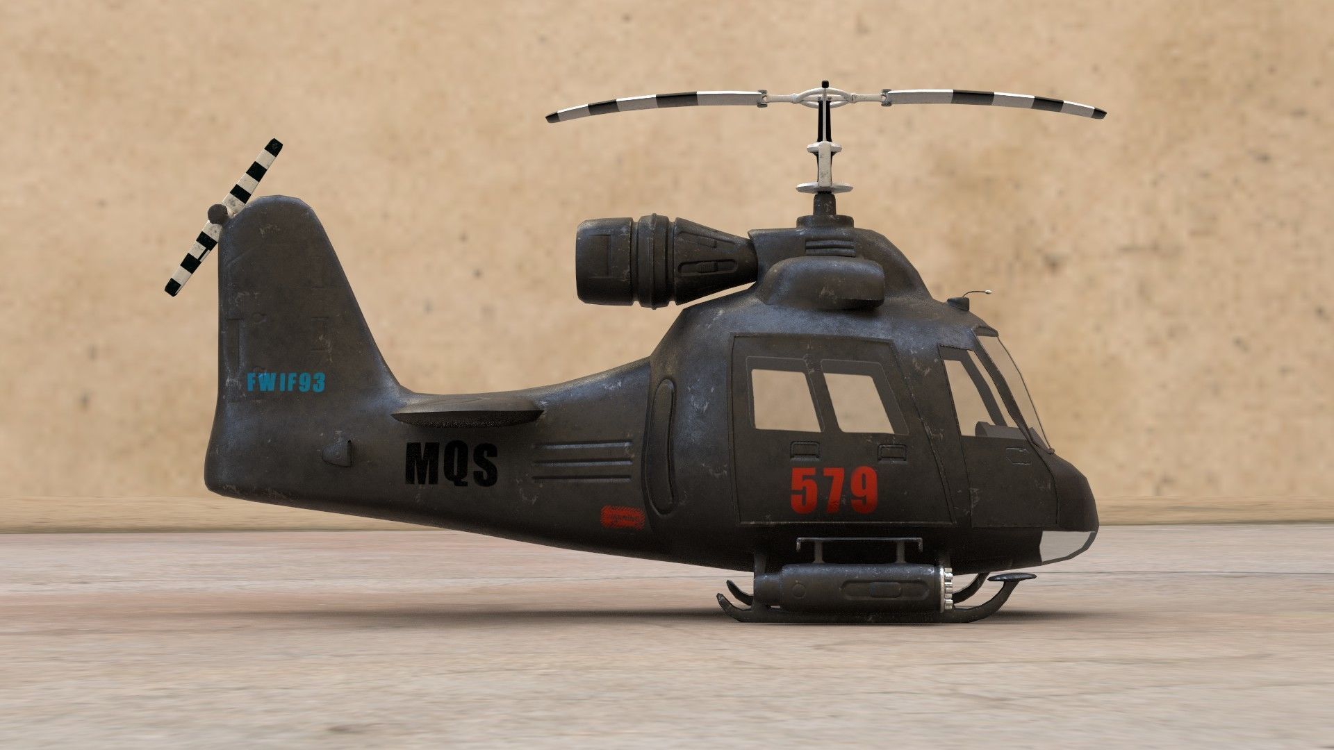 Low poly Game-ready cartoon Helicopter Low-poly 3D model_2