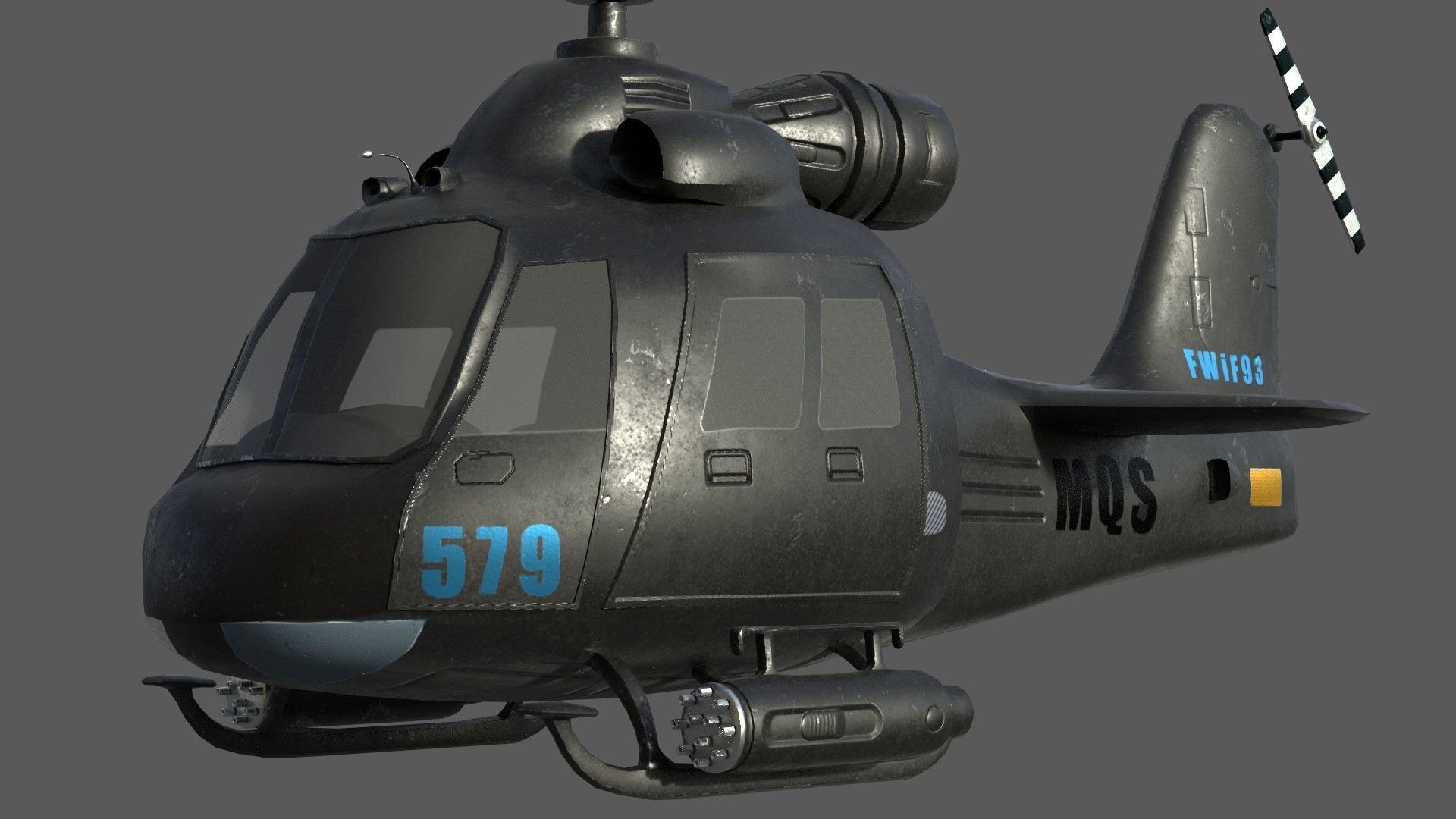 Low poly Game-ready cartoon Helicopter Low-poly 3D model_11