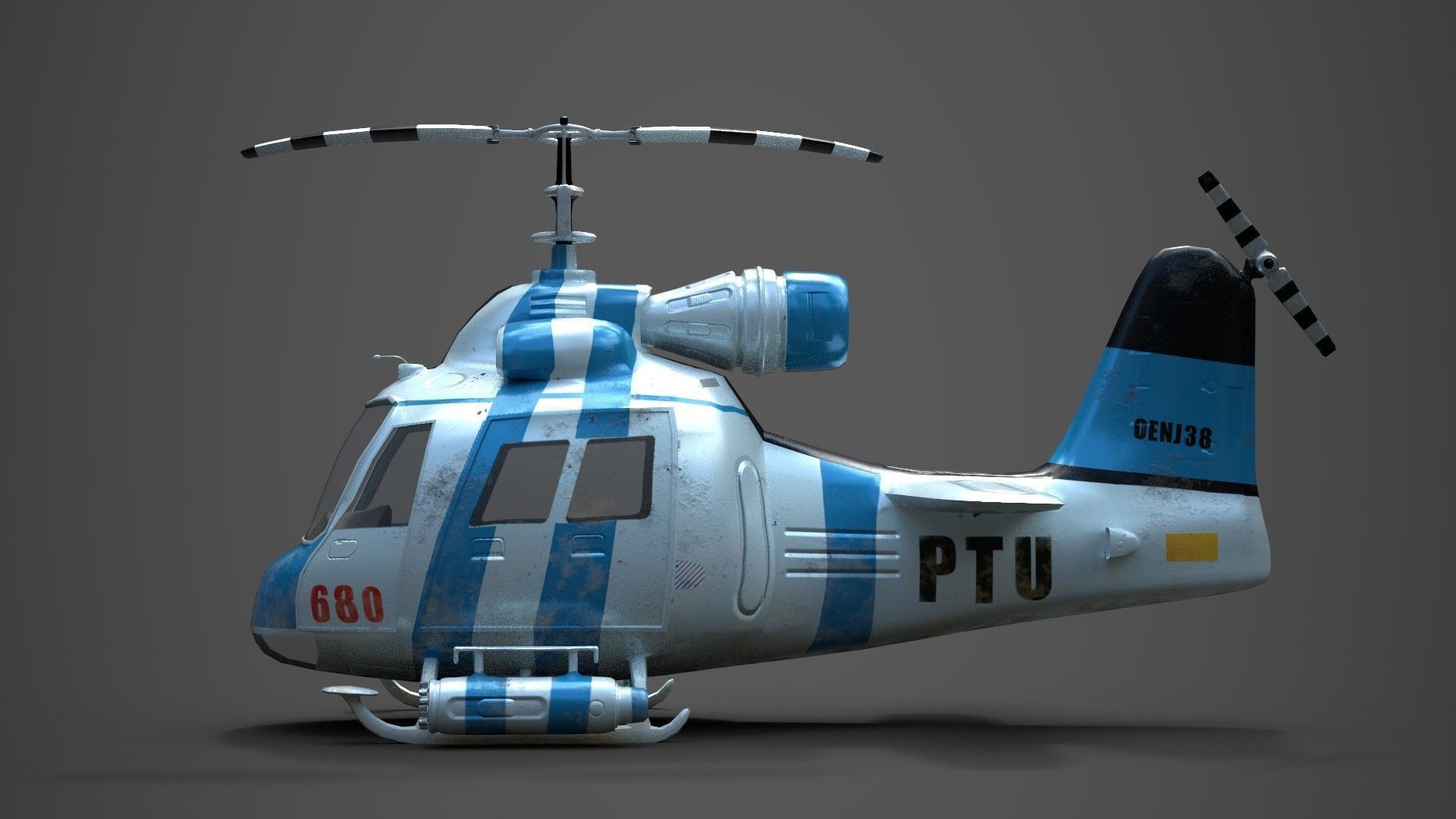 Low poly Game-ready cartoon Helicopter Low-poly 3D model_12