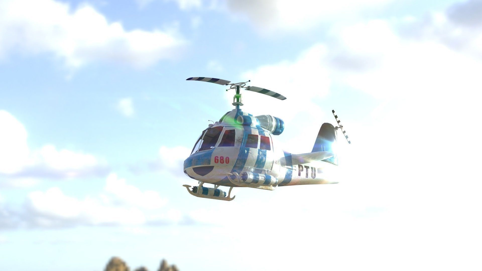 Low poly Game-ready cartoon Helicopter Low-poly 3D model_3