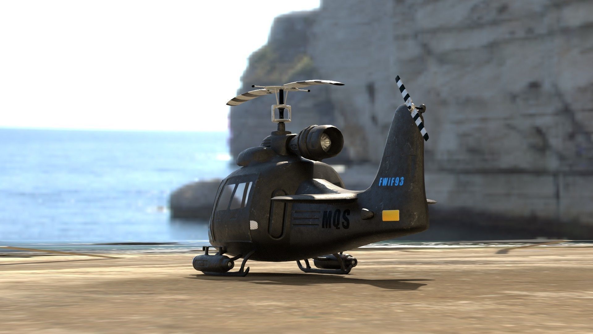 Low poly Game-ready cartoon Helicopter Low-poly 3D model_4