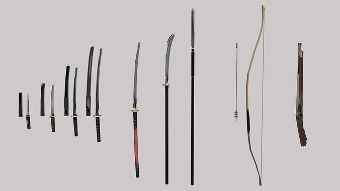 Samurai Weapon Set Low-poly 3D model