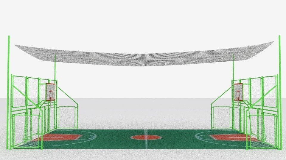 basketball court with metal mesh 3D model_1
