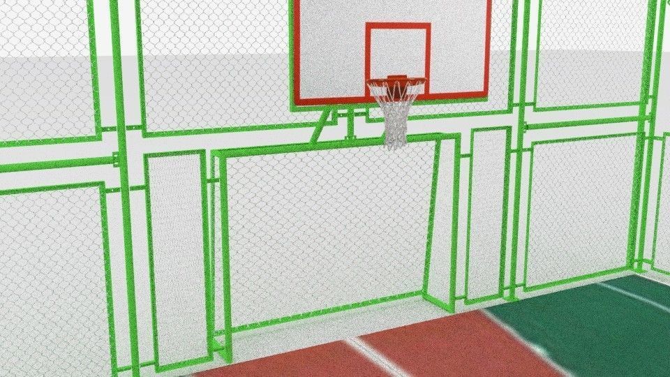 basketball court with metal mesh 3D model_7