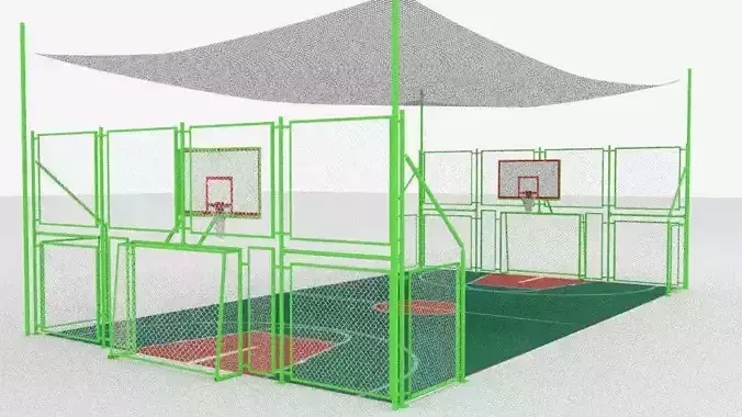 basketball court with metal mesh 3D model